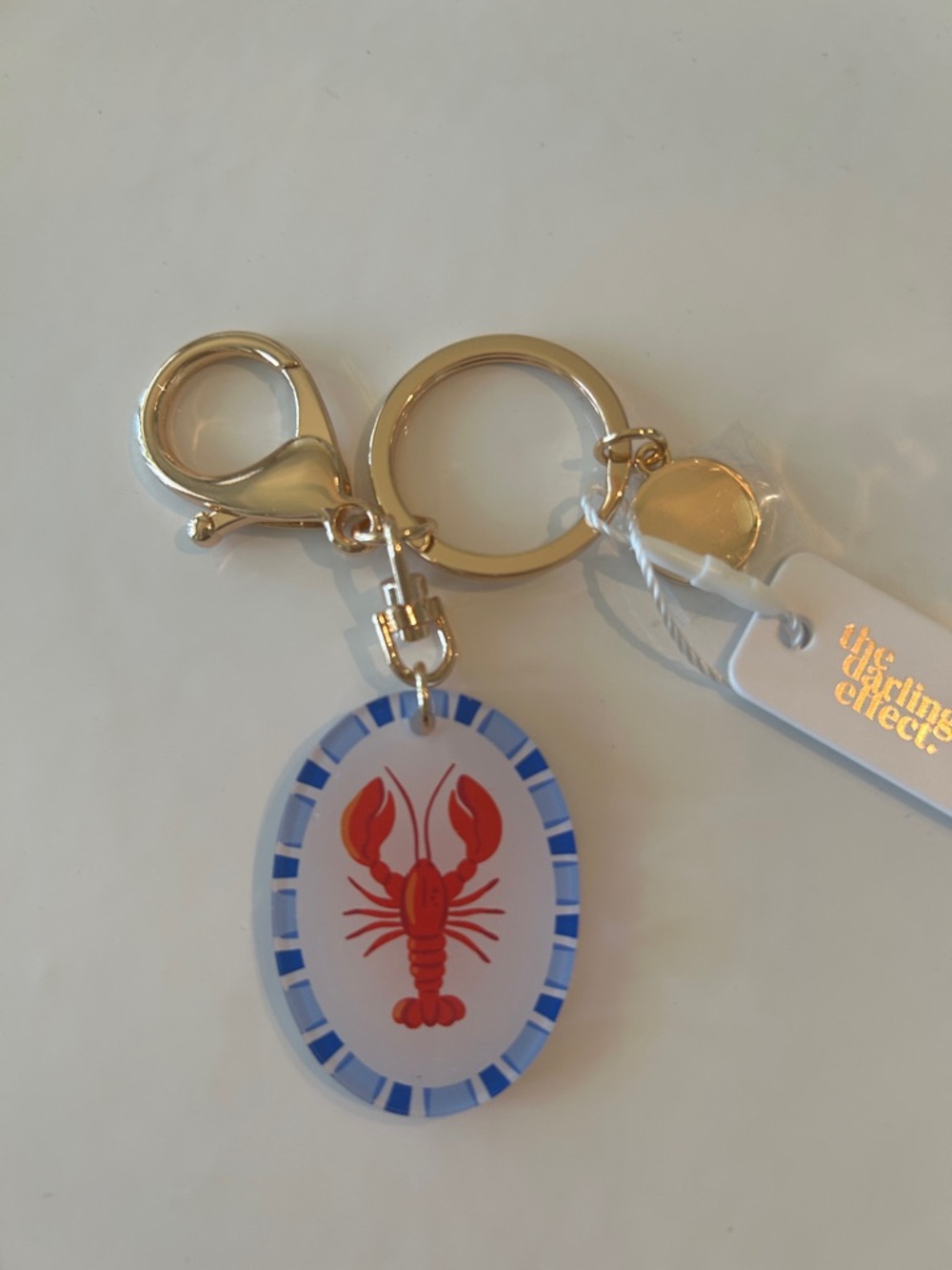 Gold Lobster Keychain Charm with Blue Trim